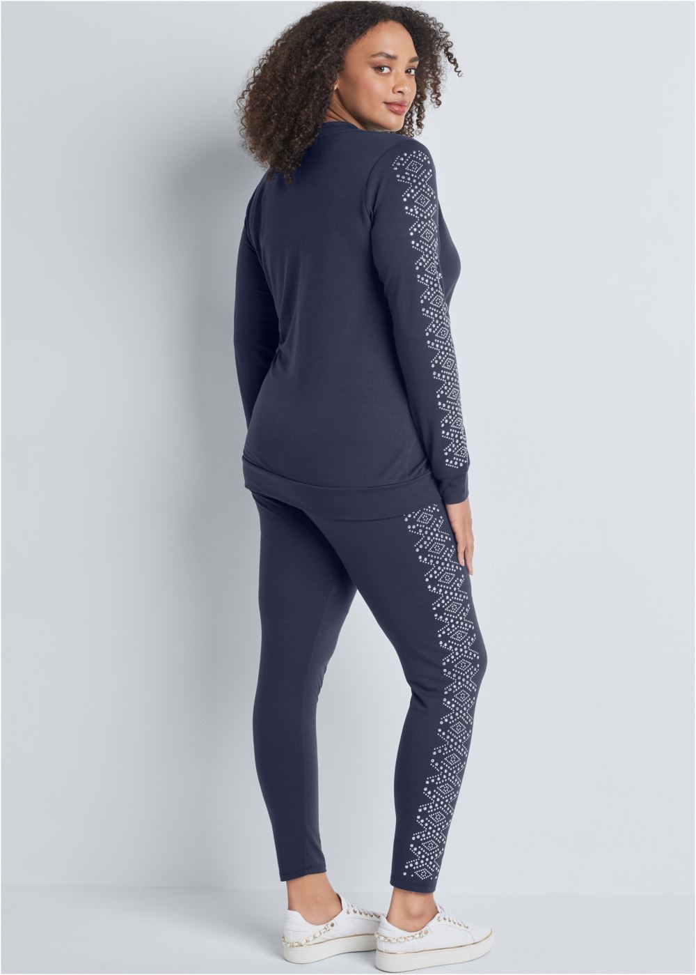 Venus Plus Size Embellished Lounge Pant Set in Navy
