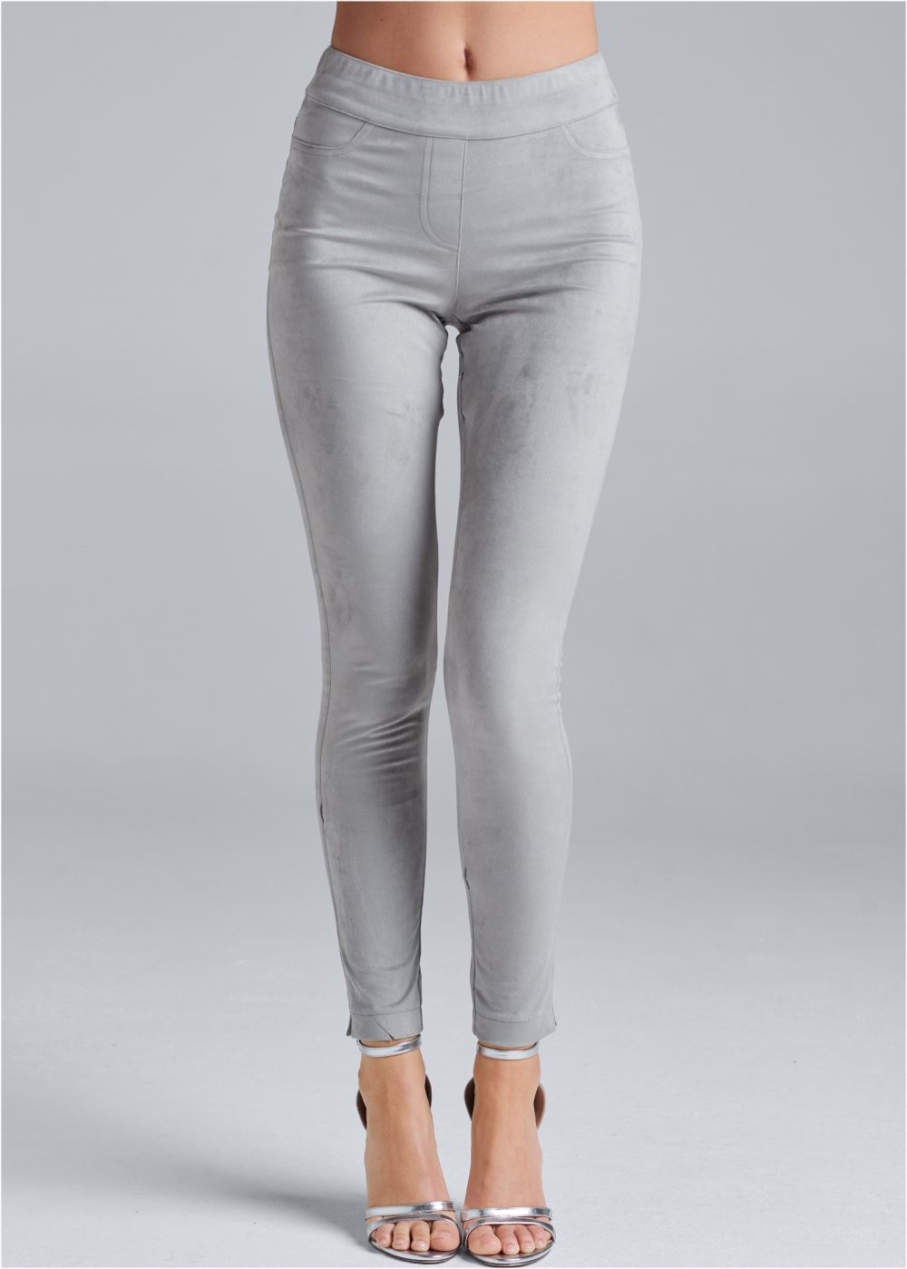Venus Plus Size Pull-On Faux-Suede Skinny Pants in Grey
