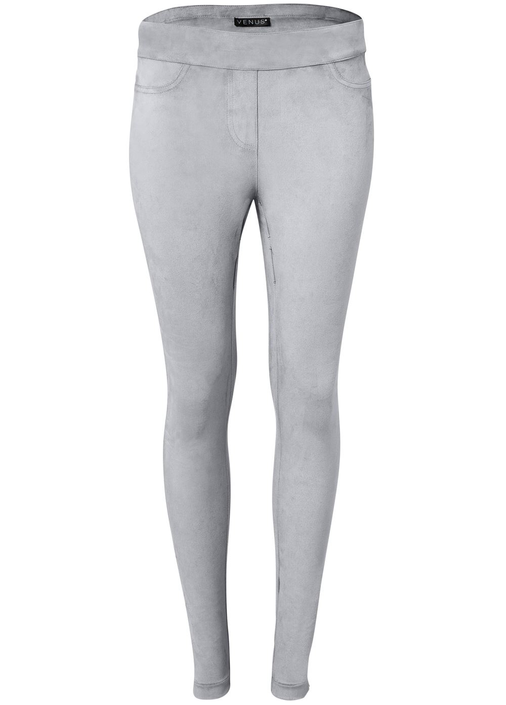 Venus Plus Size Pull-On Faux-Suede Skinny Pants in Grey