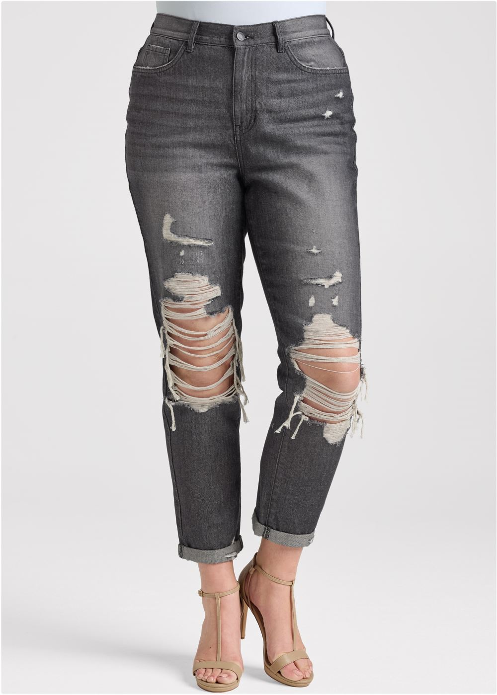 Venus Plus Size New Vintage Boyfriend Jeans in Black Denim