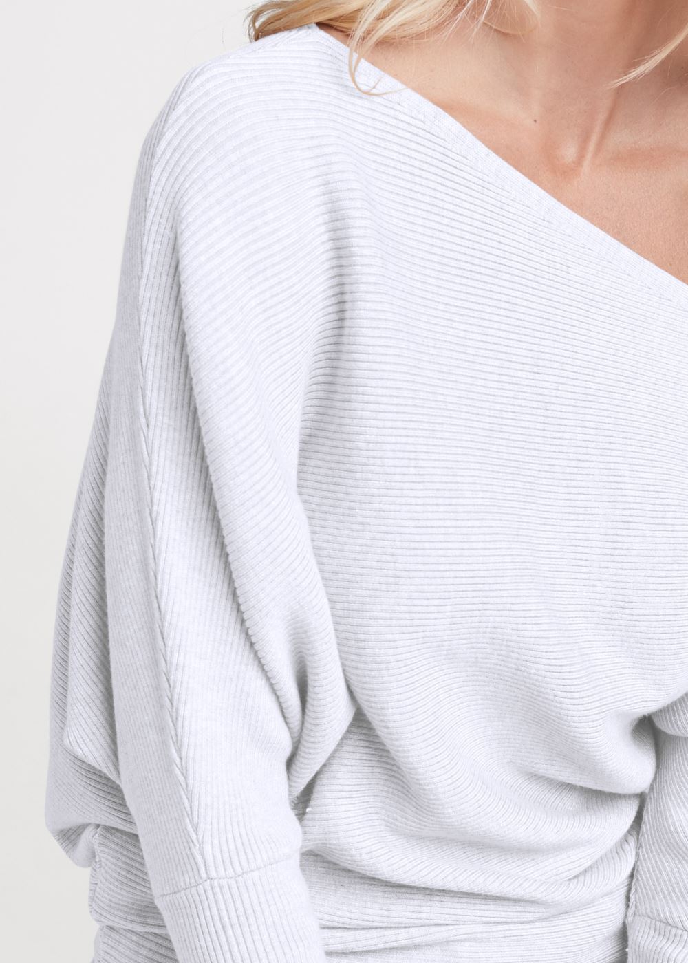 Venus Plus Size One-Shoulder Ribbed Sweater in White