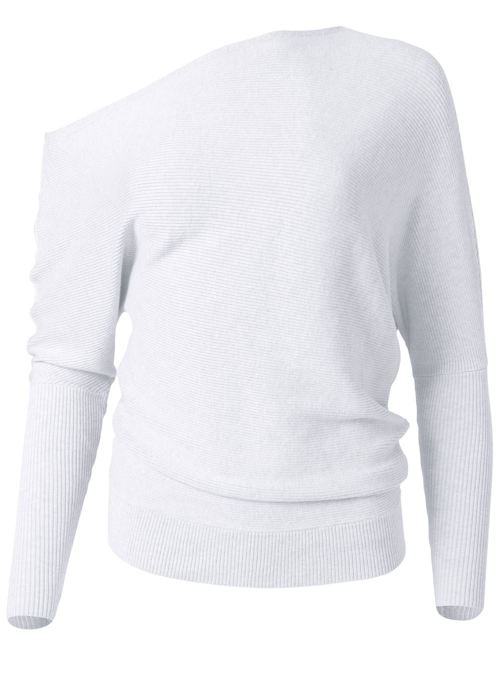 Venus Plus Size One-Shoulder Ribbed Sweater in White