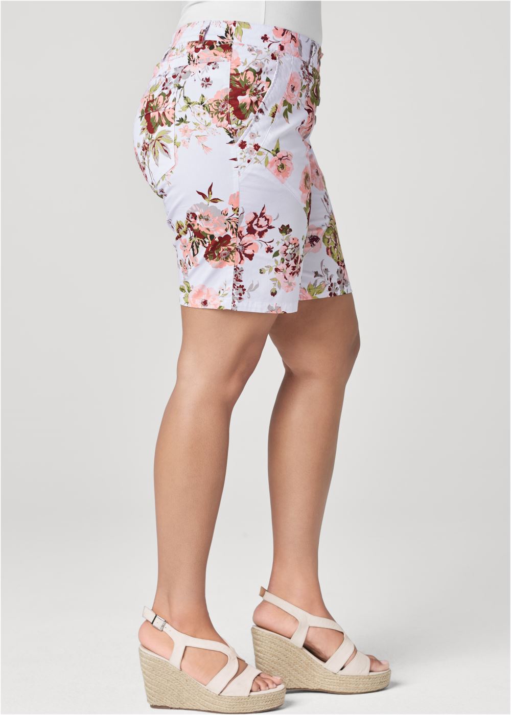 Venus Plus Size Rolled Cuff Shorts - White Multi