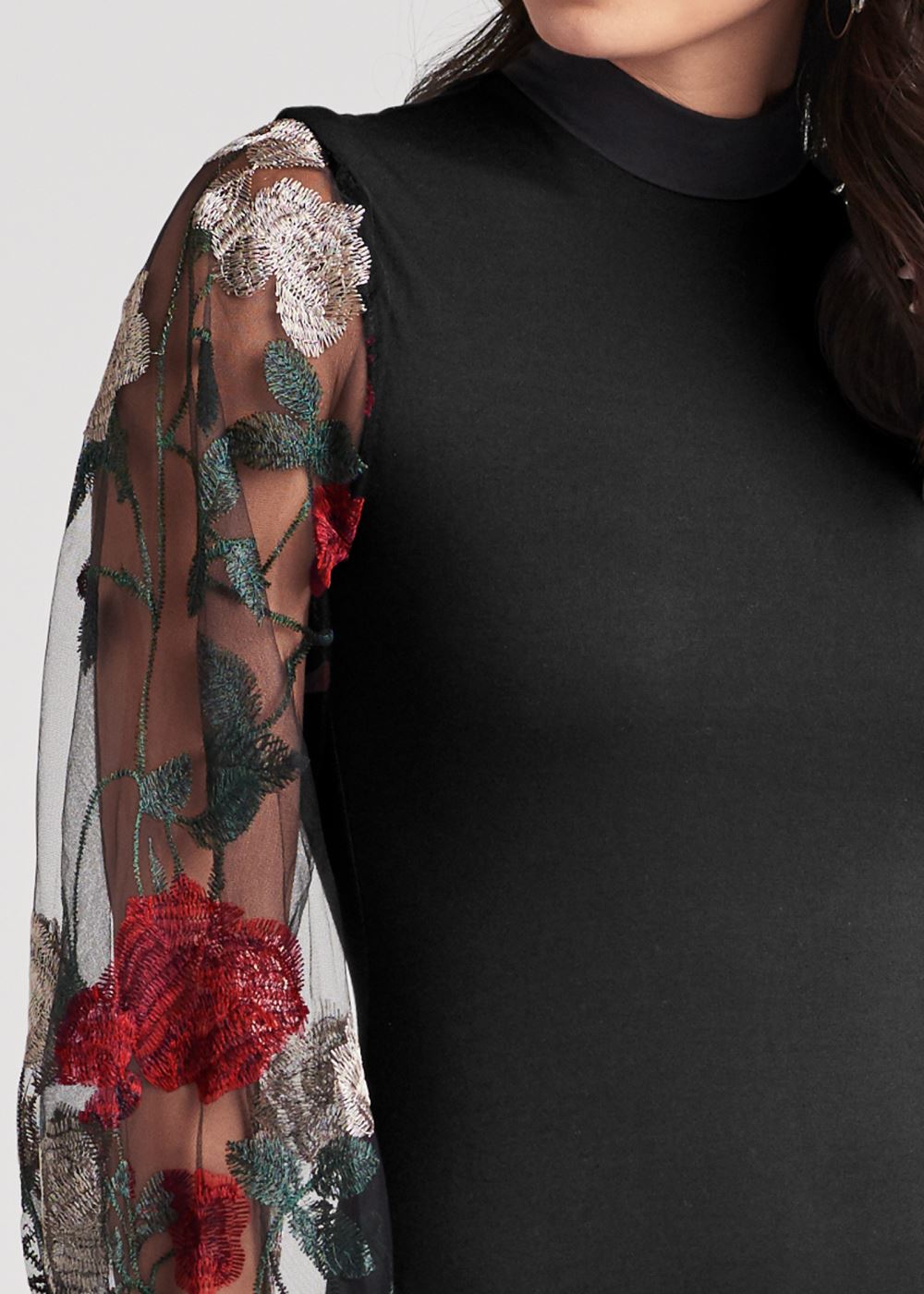 Venus Plus Size Embroidered Floral Puff Sleeve Dress