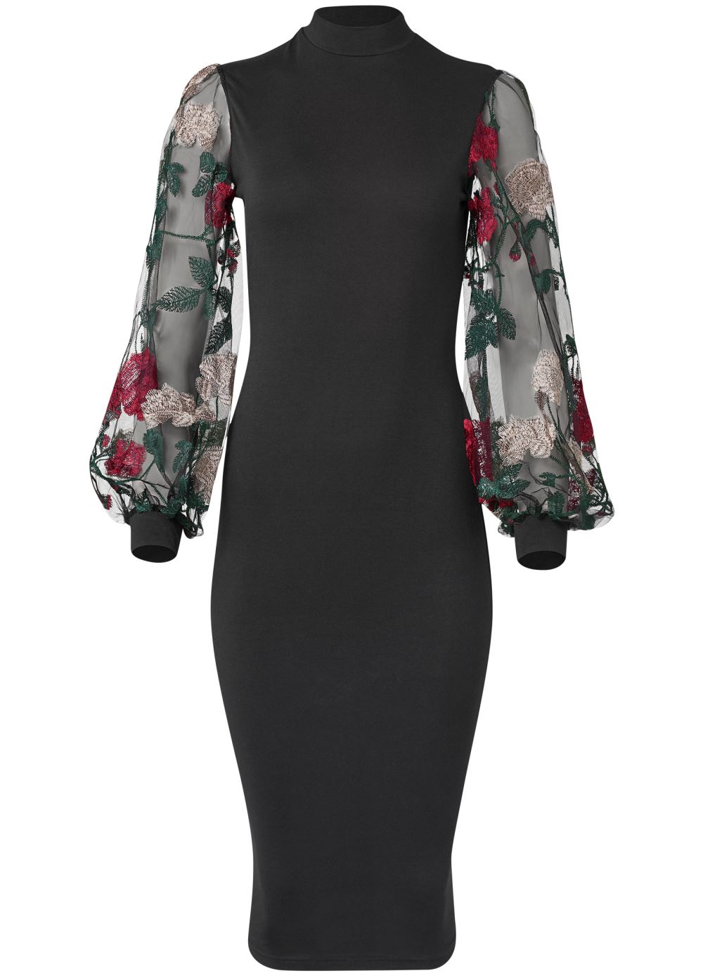 Venus Plus Size Embroidered Floral Puff Sleeve Dress