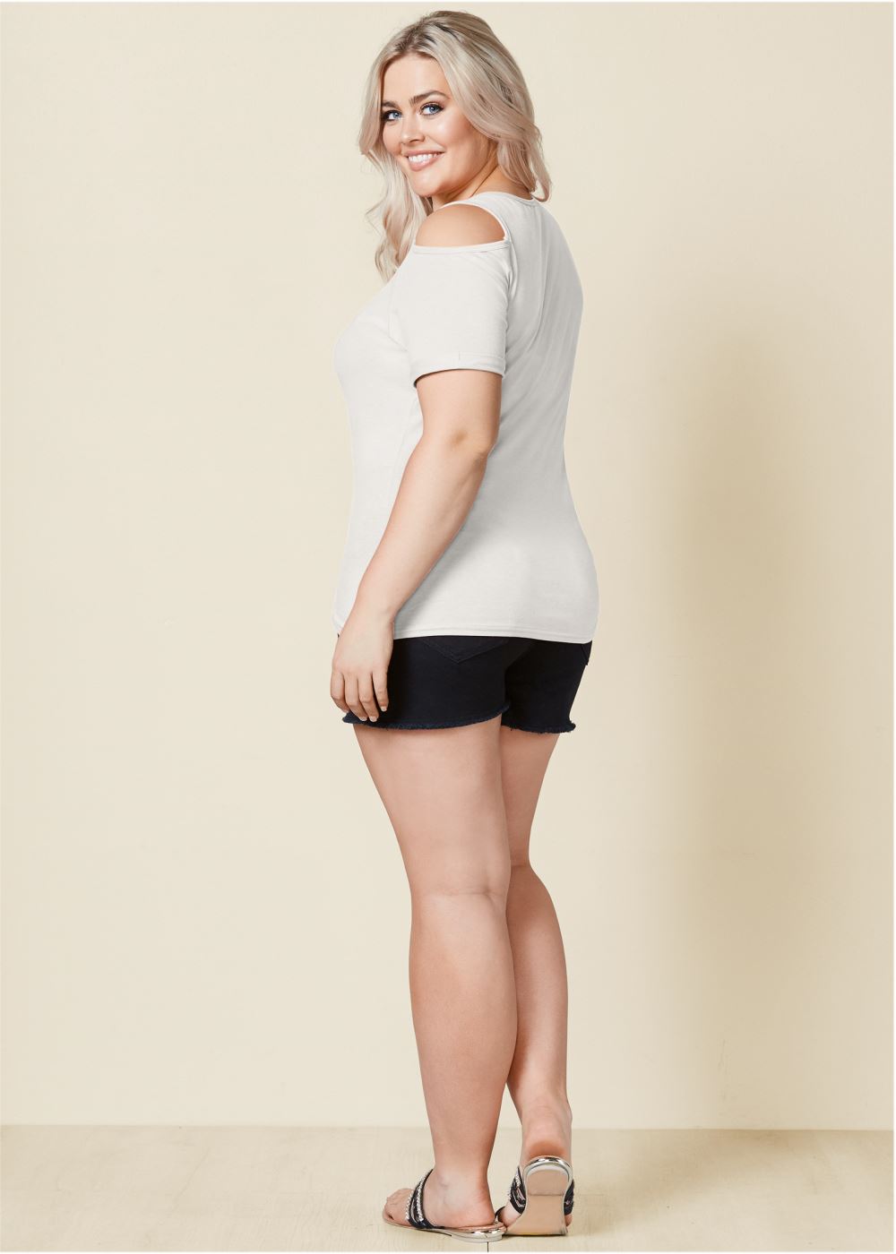 Venus Plus Size Cold-Shoulder Zipper Top