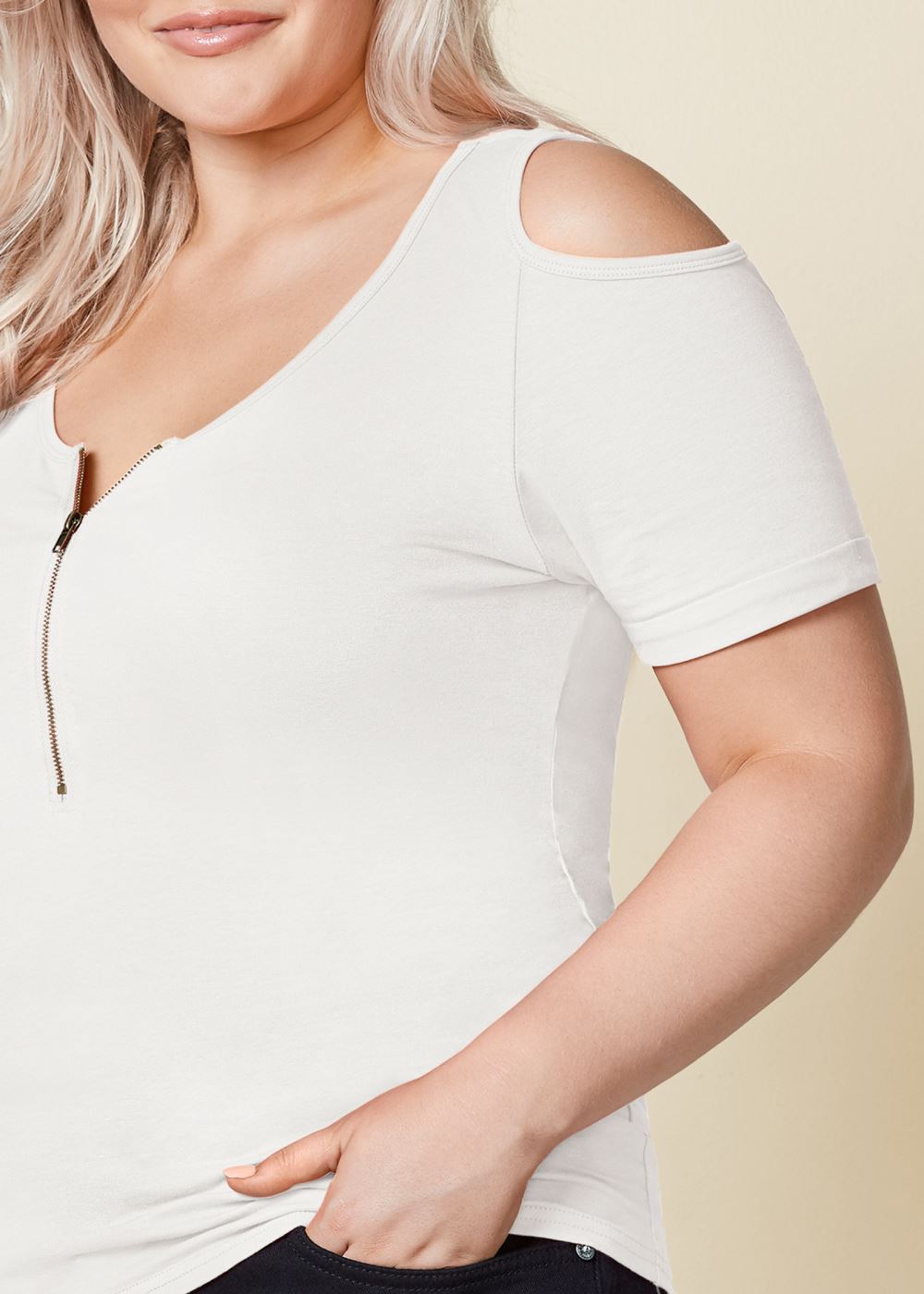 Venus Plus Size Cold-Shoulder Zipper Top