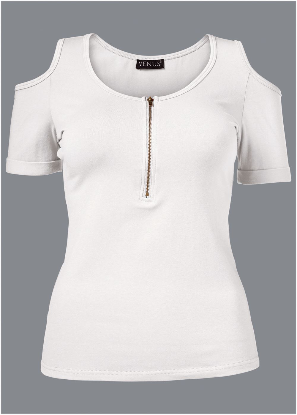 Venus Plus Size Cold-Shoulder Zipper Top