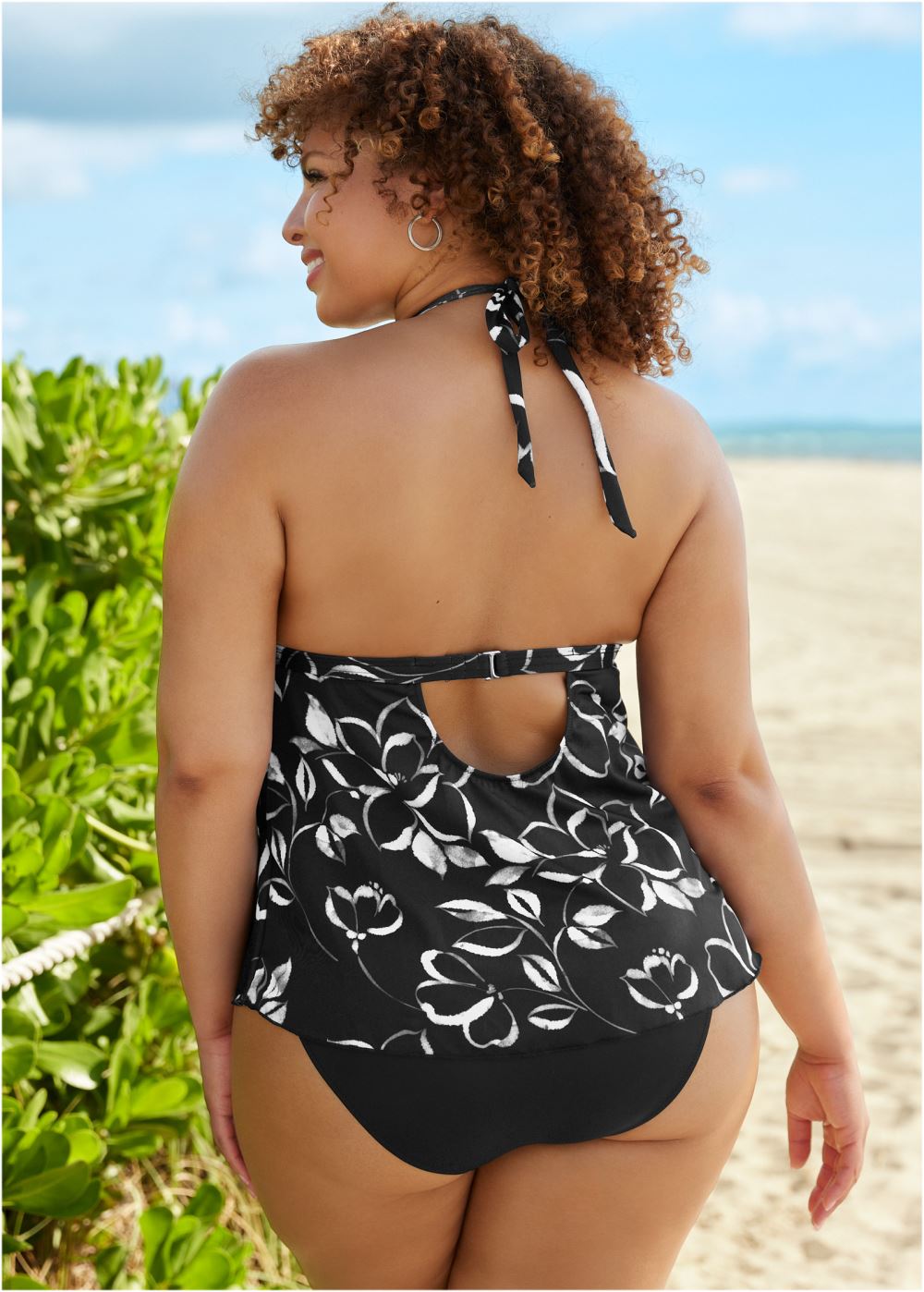 Venus Plus Size Ruched Goddess Tankini Top Bikini - Nighttime Blooms