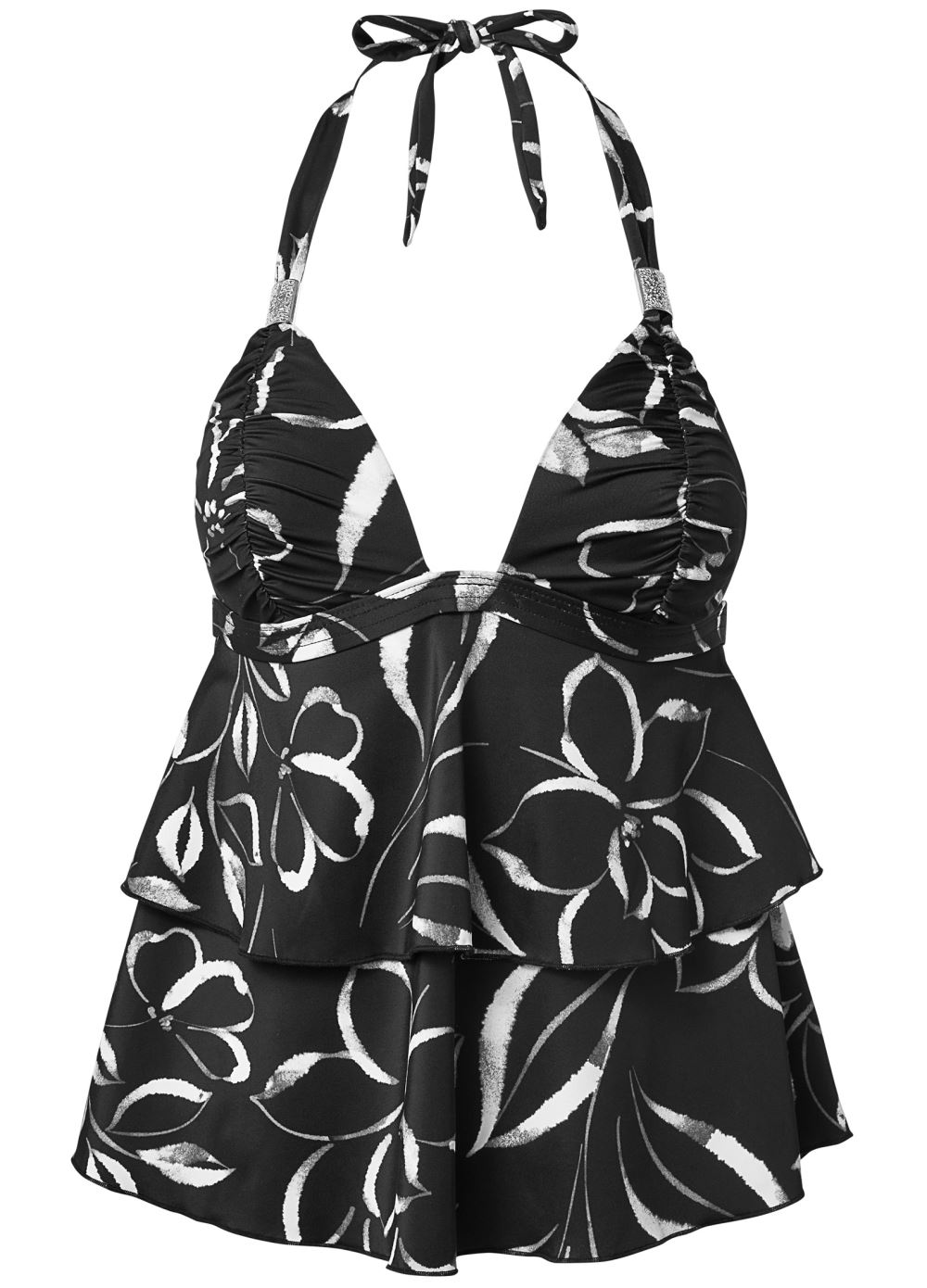 Venus Plus Size Ruched Goddess Tankini Top Bikini - Nighttime Blooms