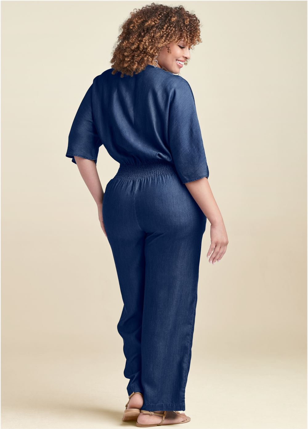 Venus Plus Size Chambray Jumpsuit in Dark Wash