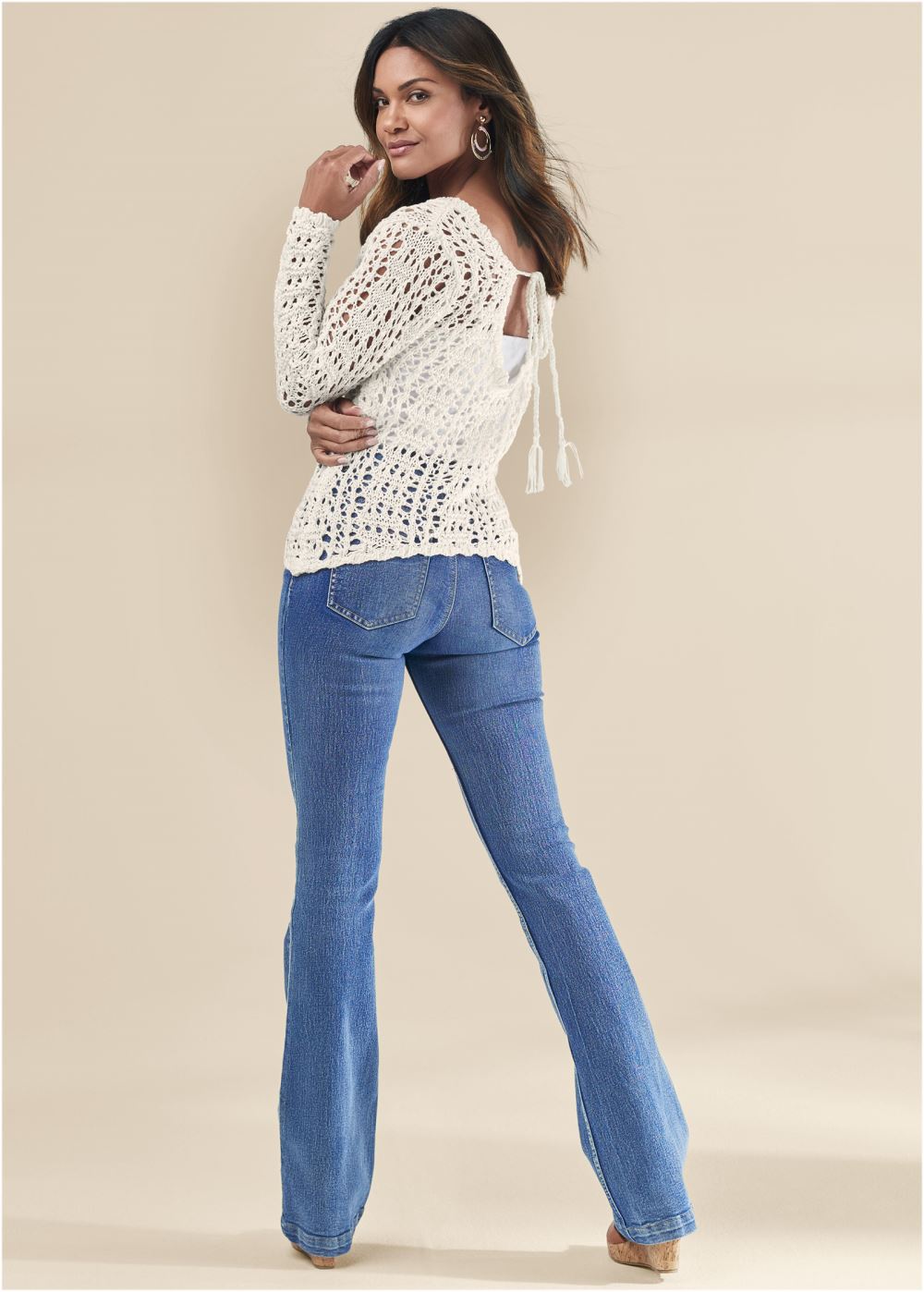 Venus Plus Size Crochet Knit Sweater in Off White