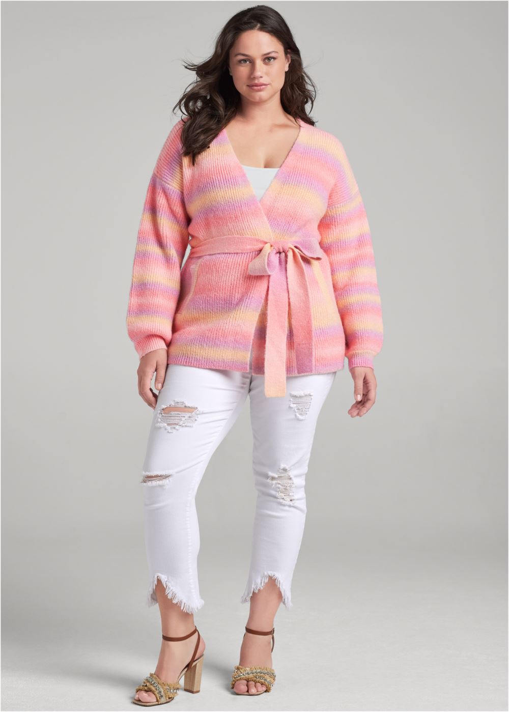 Venus Plus Size Pink Tie Dye Cardigan in Pink Multi