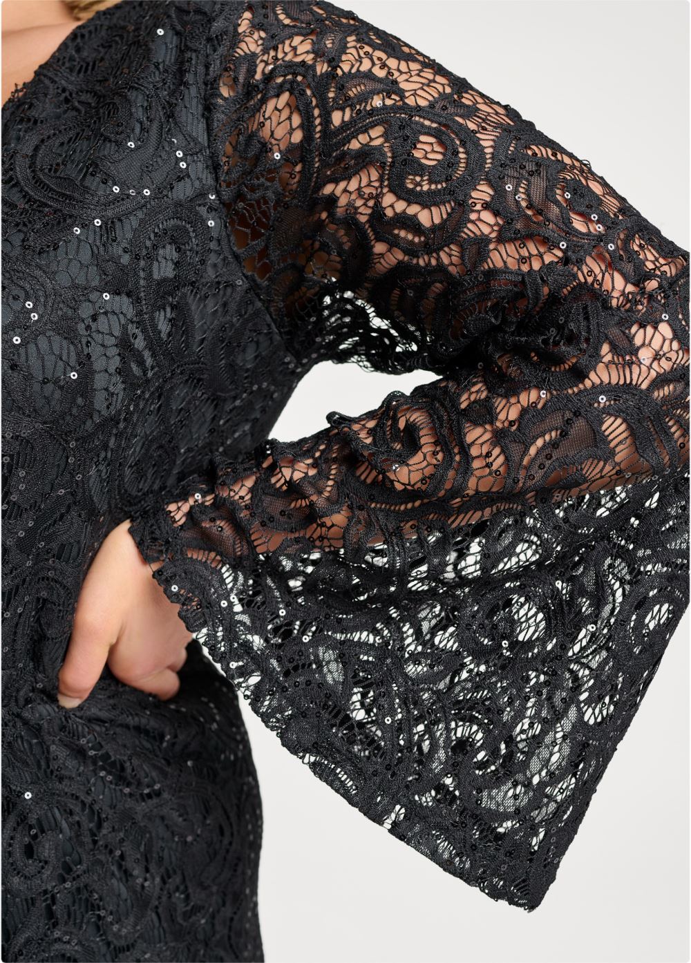 Venus Plus Size Sequin Lace Open-Back Romper in Black
