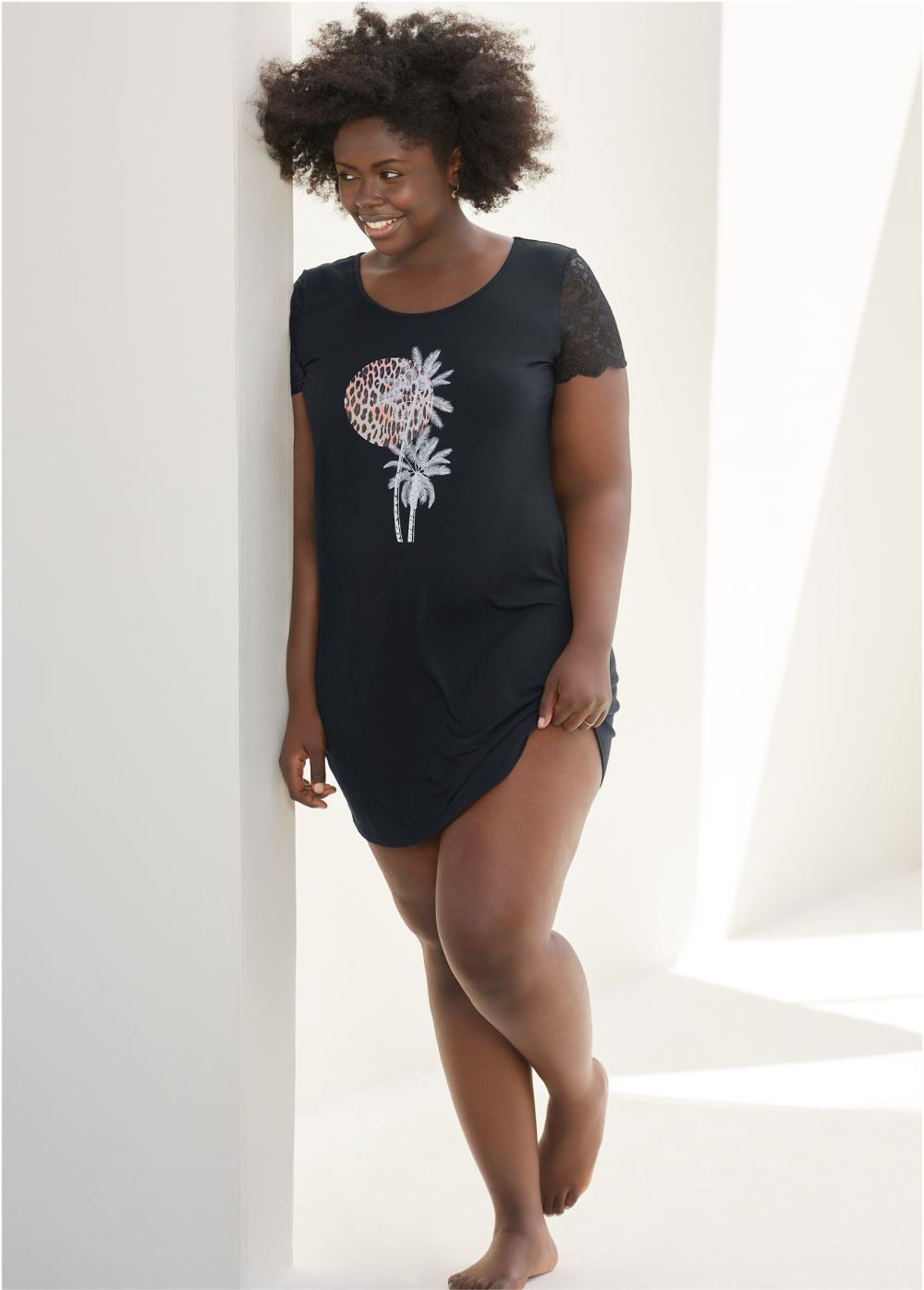 Venus Flirty Cheetah LACE SLEEVE GRAPHIC NIGHTIE