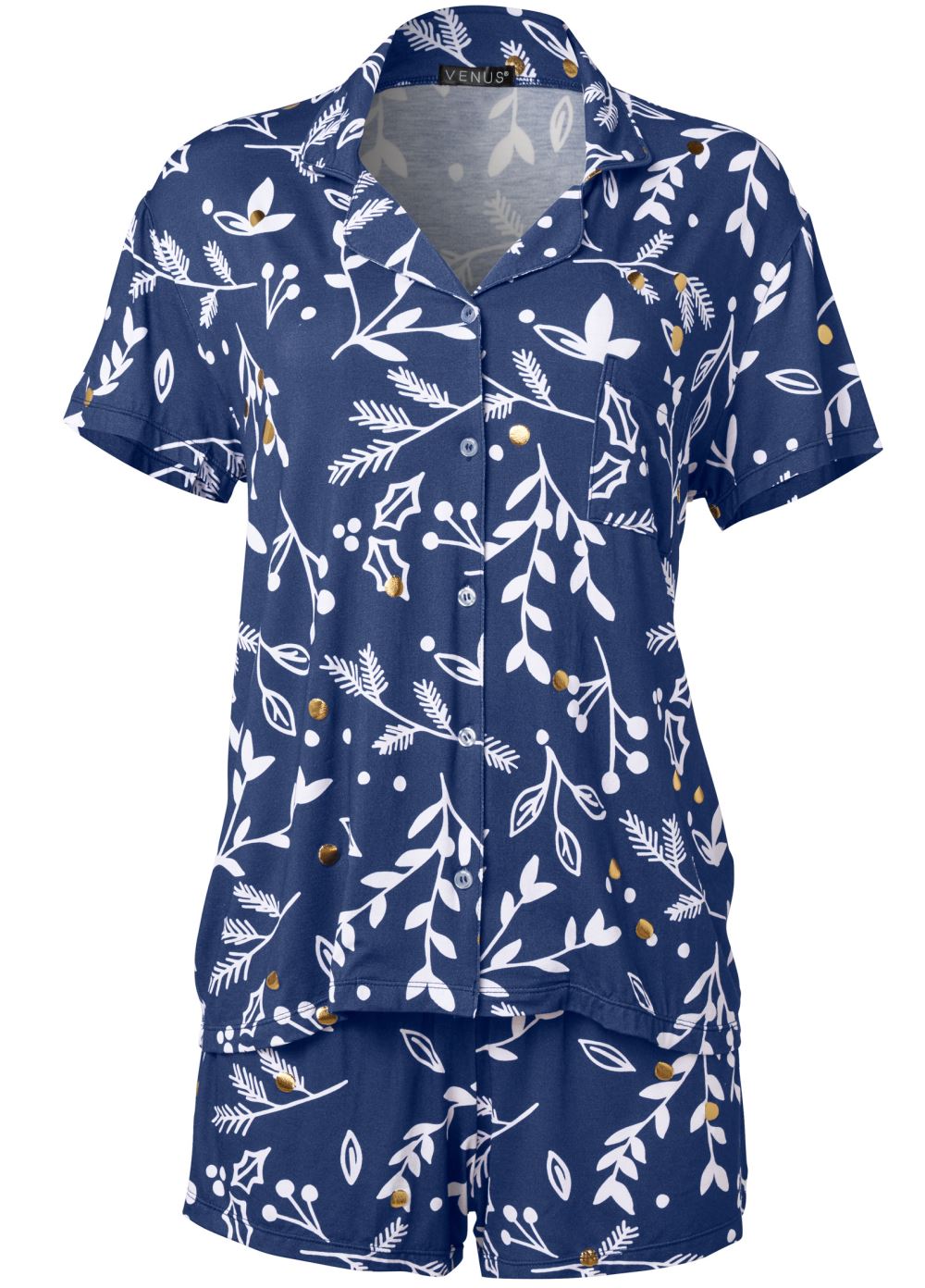 Venus Navy Multi Short Sleeve Pajama Set