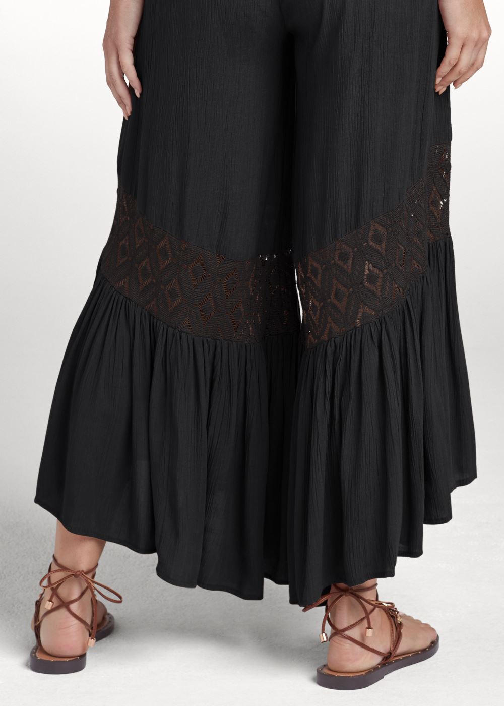 Venus Plus Size Wide Leg Lace Trim Jumpsuit in Black
