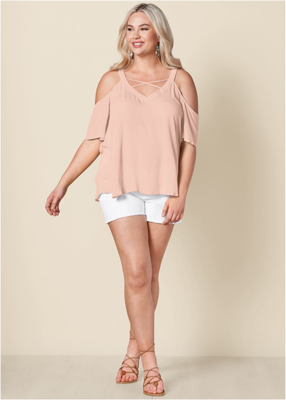 Venus Plus Size Strappy Detail V-Neck Top