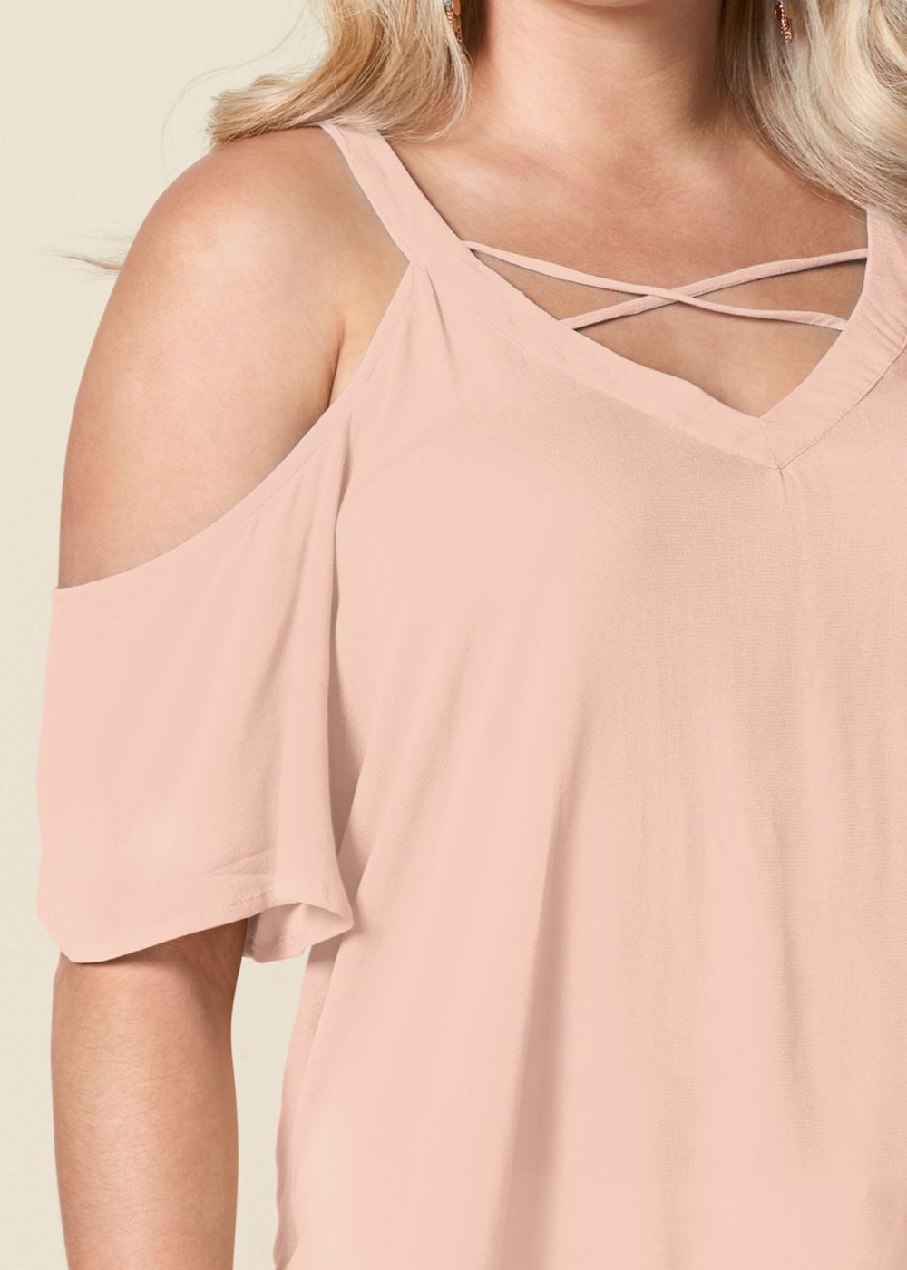 Venus Plus Size Strappy Detail V-Neck Top