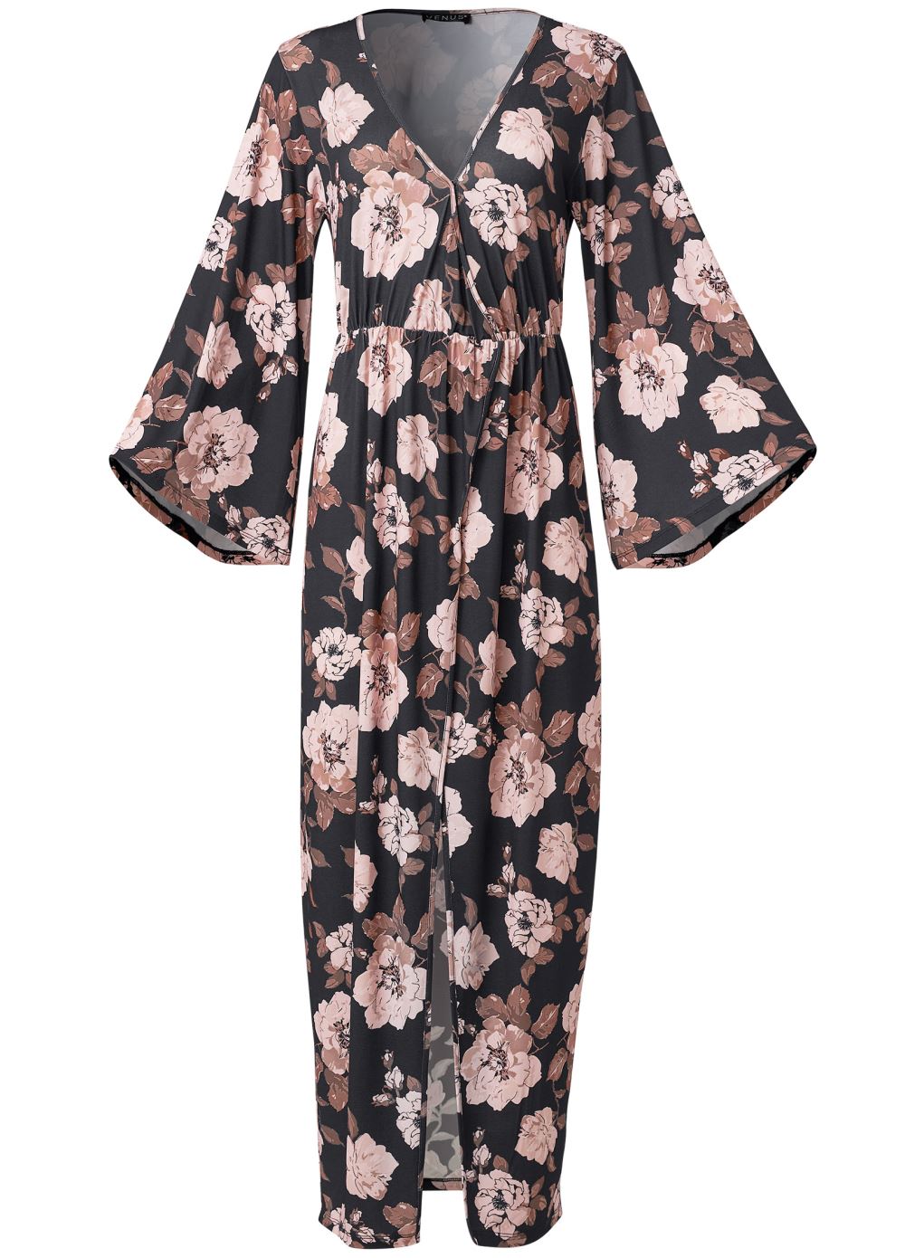Venus Plus Size Fall Floral Print Kimono Dress