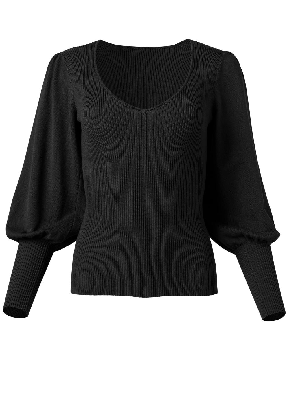 Venus Plus Size Puff Sleeve Sweater in Black
