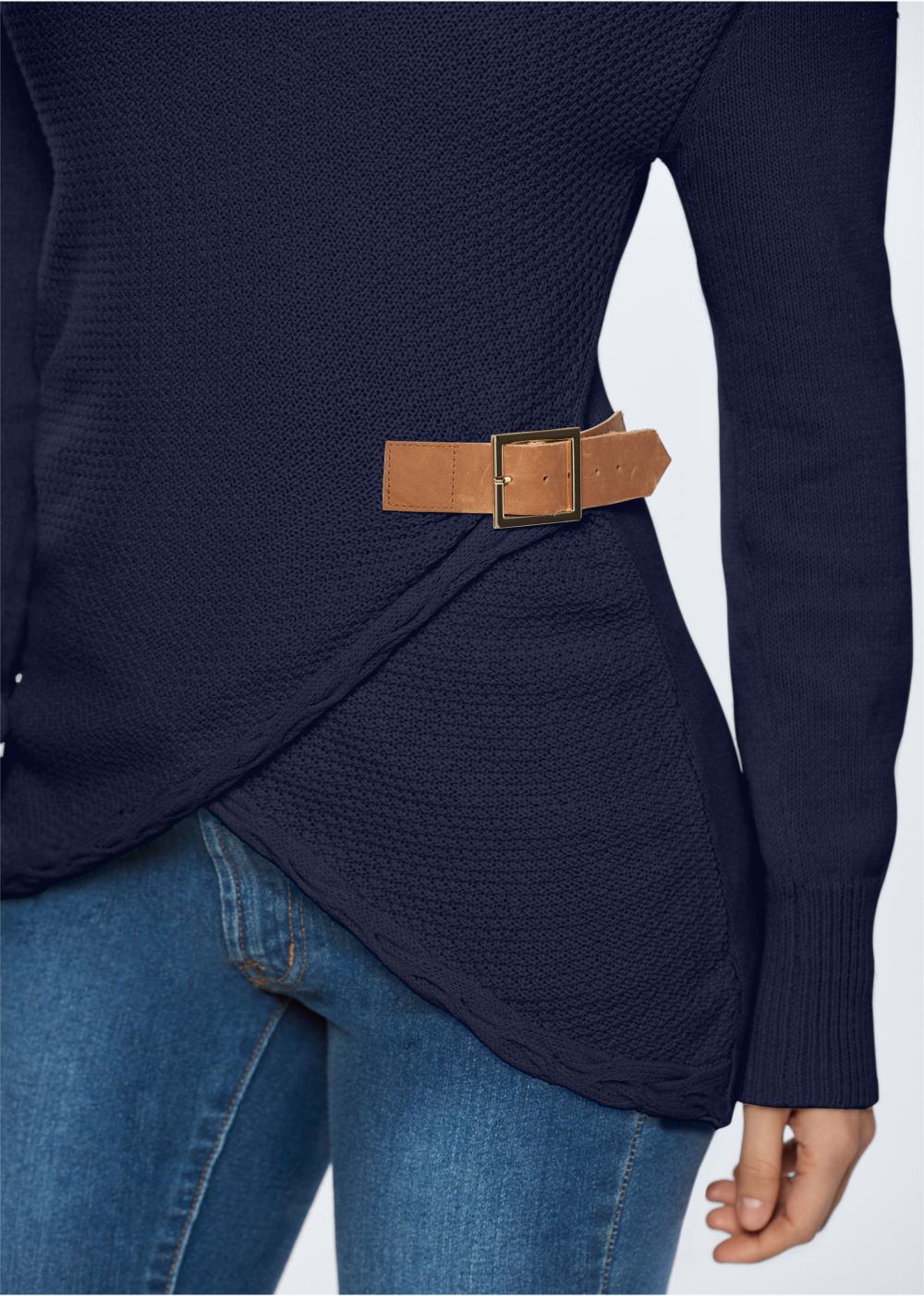 Venus Plus Size Side Buckle Detail Sweater in Navy