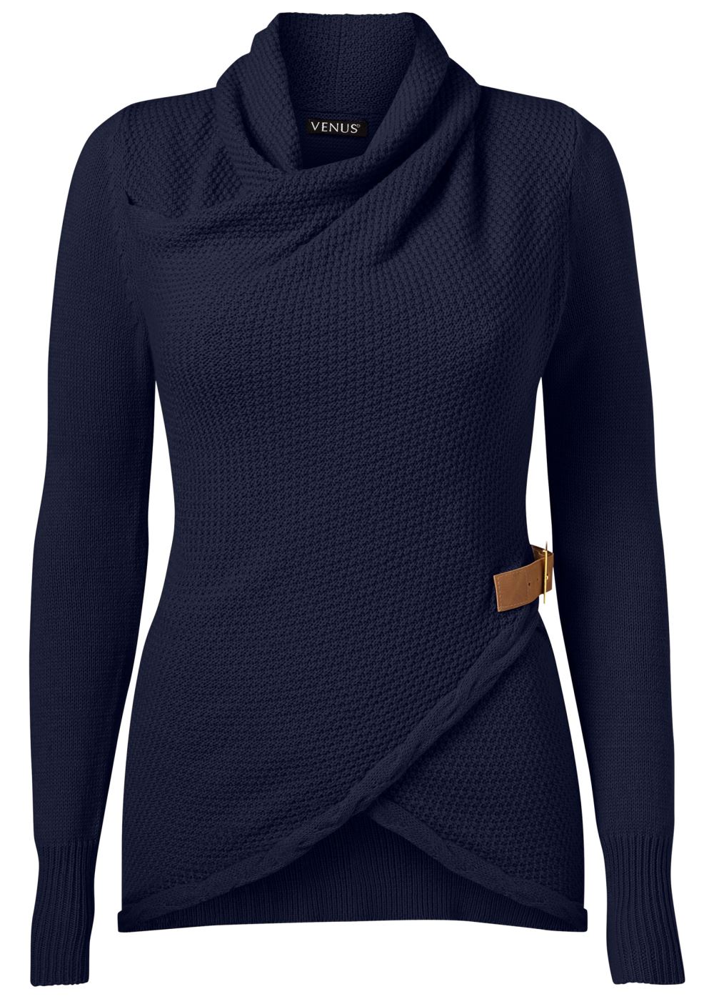 Venus Plus Size Side Buckle Detail Sweater in Navy