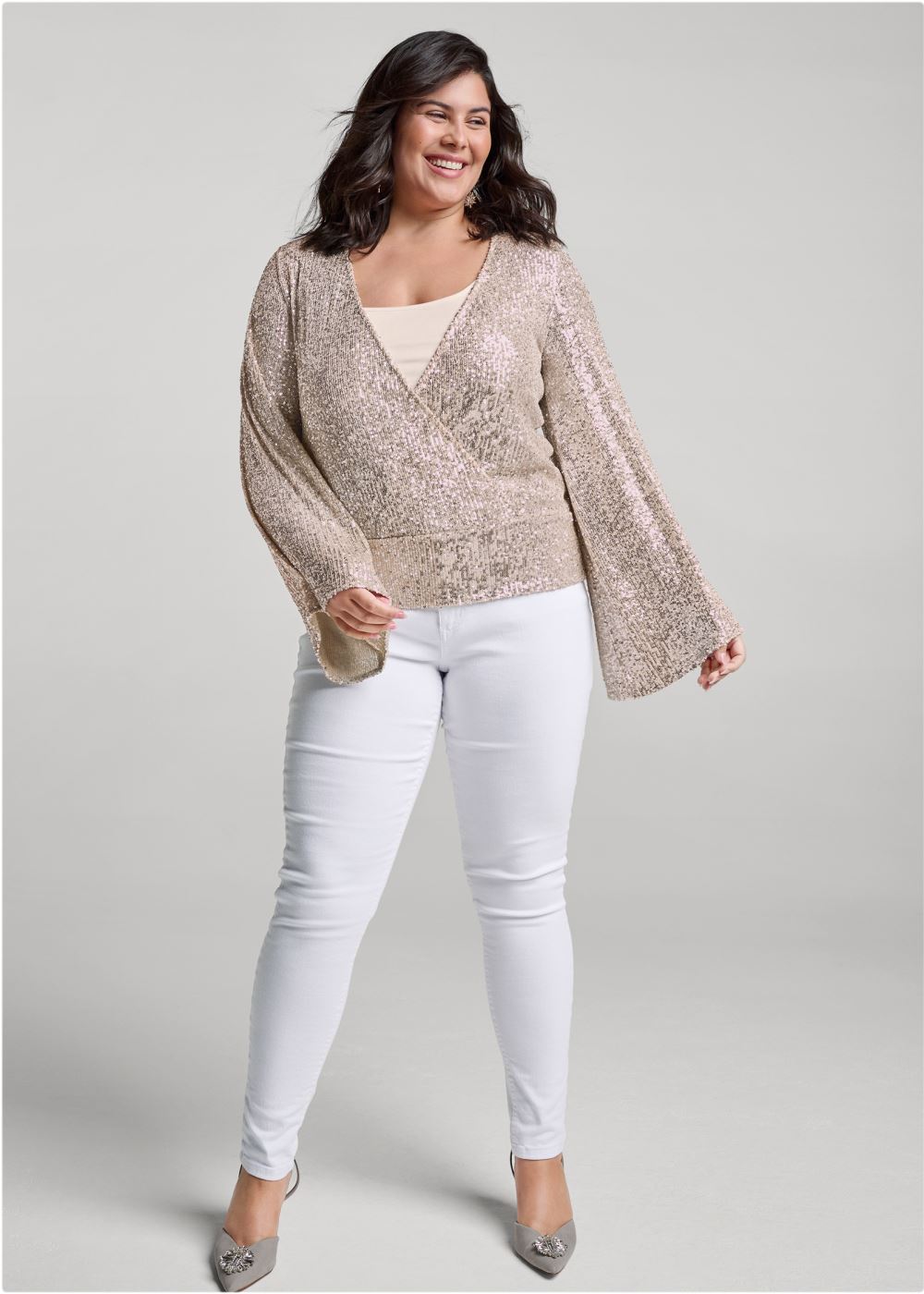 Venus Plus Size Allover Sequin Surplice Top