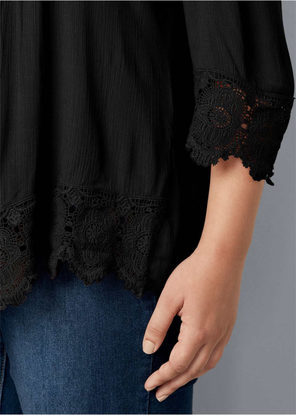 Venus Plus Size Lace Detail Button-Up Top