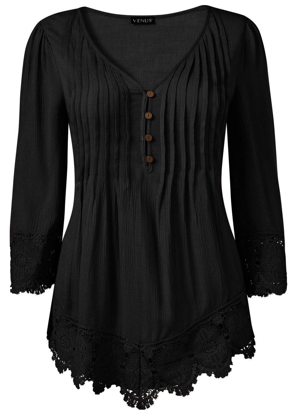 Venus Plus Size Lace Detail Button-Up Top
