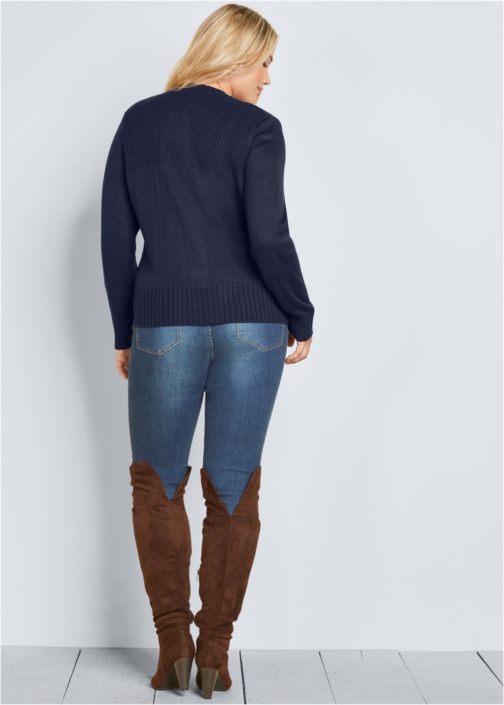 Venus Plus Size Tab Button Detail Cardigan in Navy