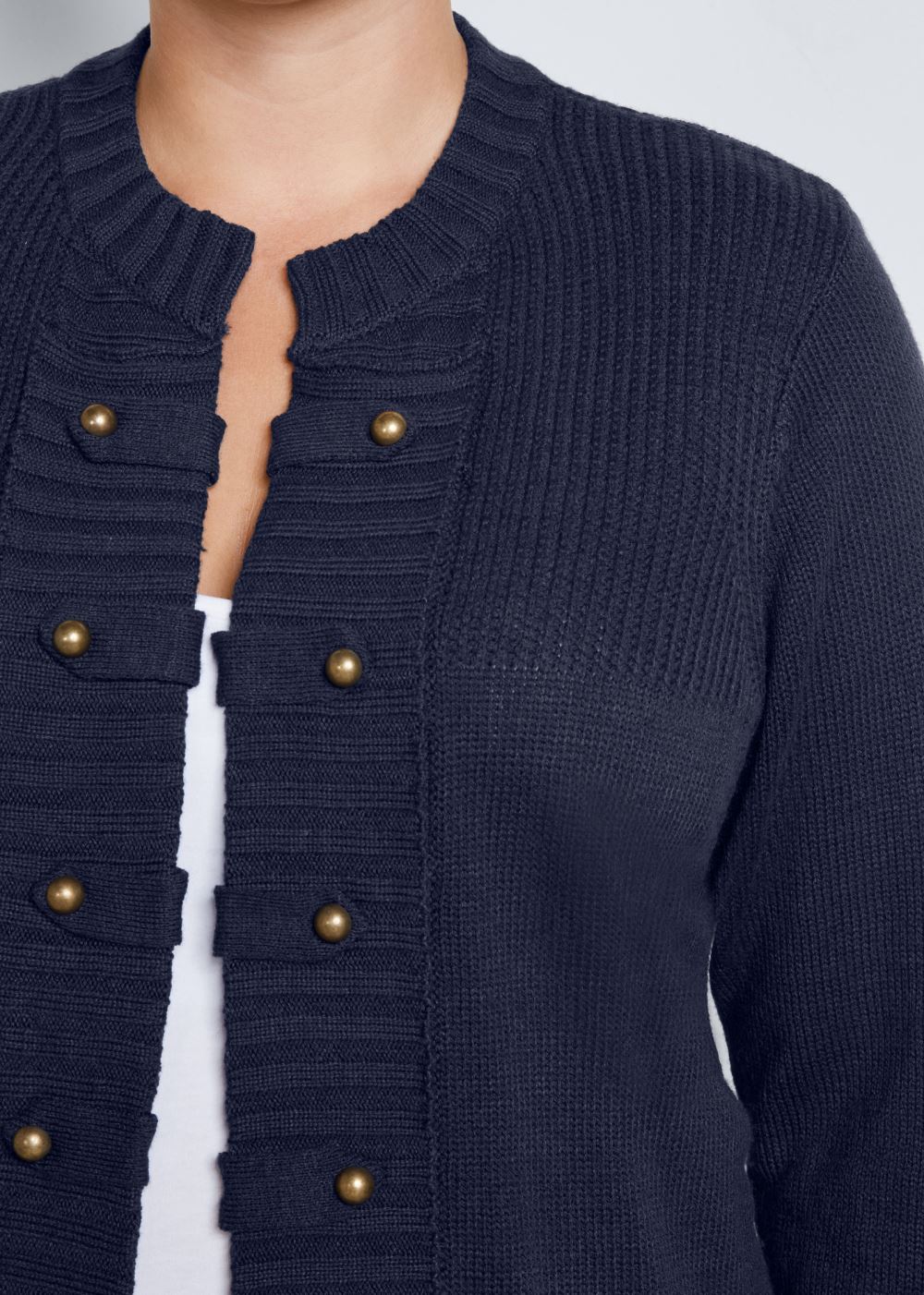 Venus Plus Size Tab Button Detail Cardigan in Navy