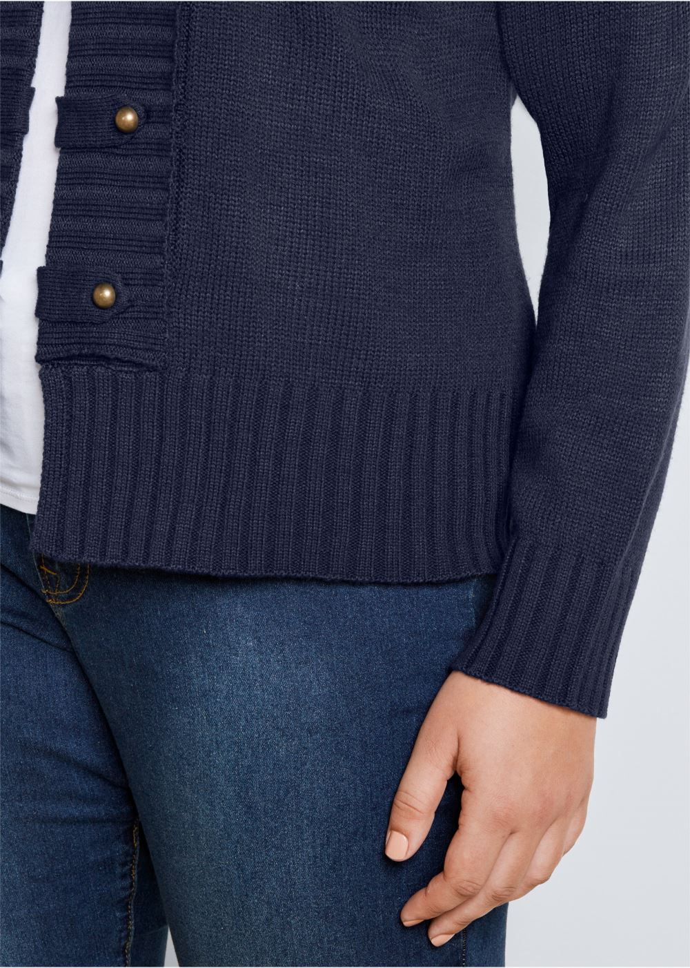 Venus Plus Size Tab Button Detail Cardigan in Navy