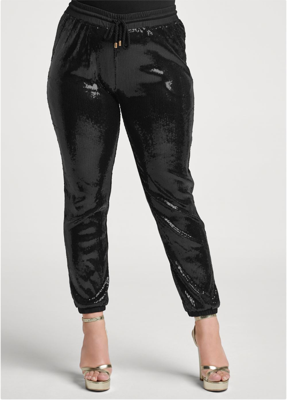 Venus Plus Size Sequin Jogger Pants in Black