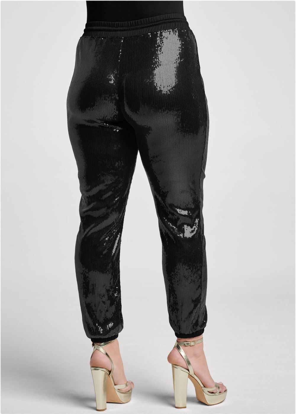 Venus Plus Size Sequin Jogger Pants in Black