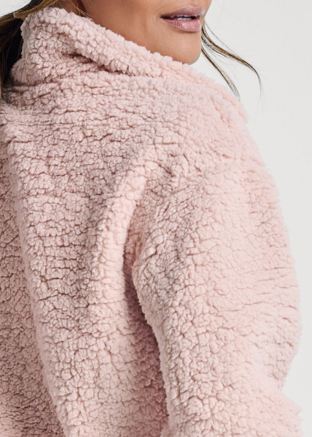 Venus Plus Size Cozy Sherpa Collar Sweatshirt in Peach Blush
