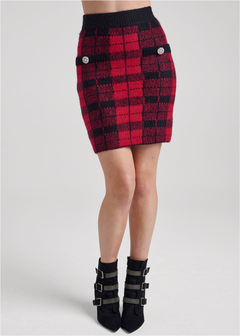 Venus Black & Red PLAID SWEATER AND SKIRT SET