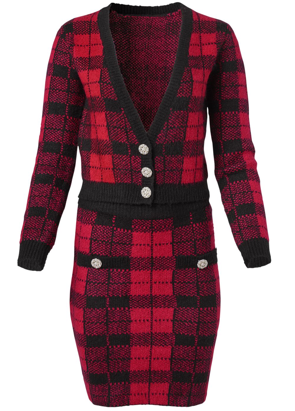 Venus Black & Red PLAID SWEATER AND SKIRT SET