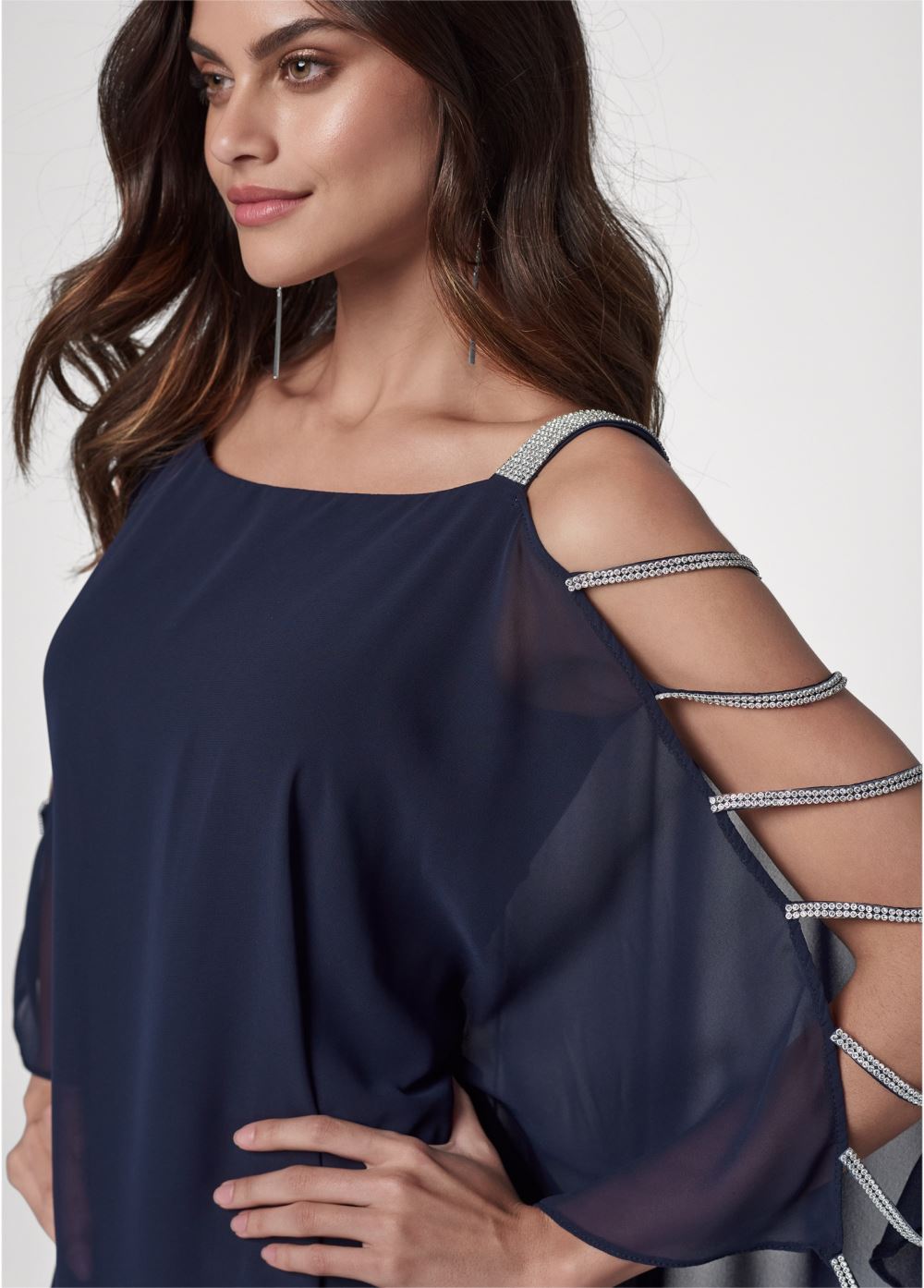 Venus Plus Size Rhinestone Sleeve Detail Top