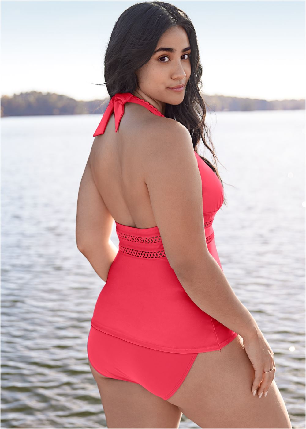 Venus Plus Size Fit And Flare Tankini Top Bikini - Sunset Pink