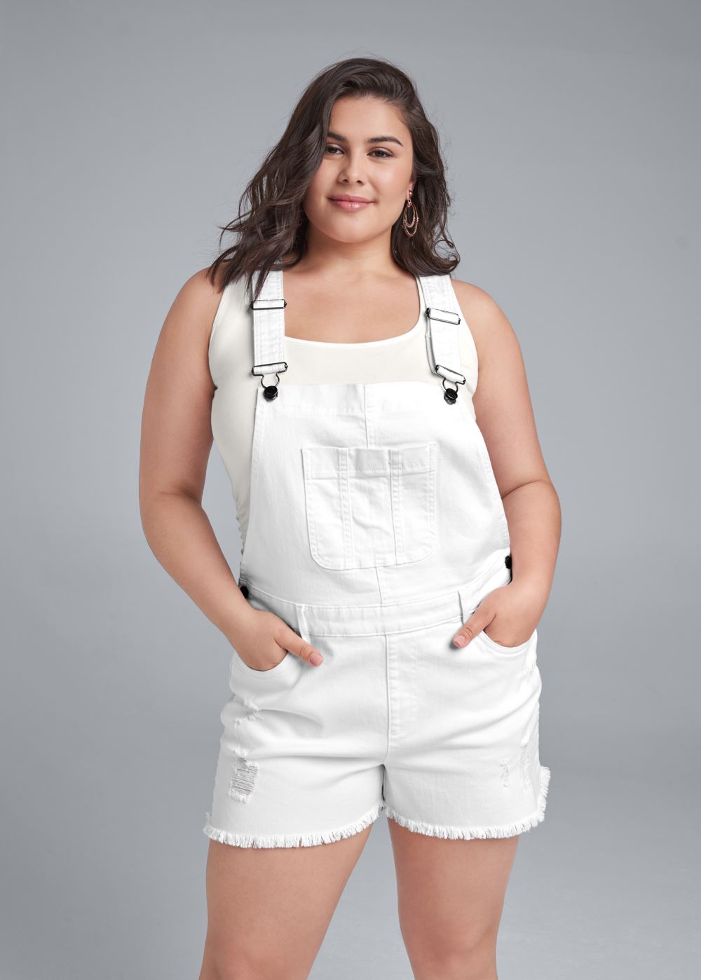 Venus Plus Size Denim Overalls in White Denim
