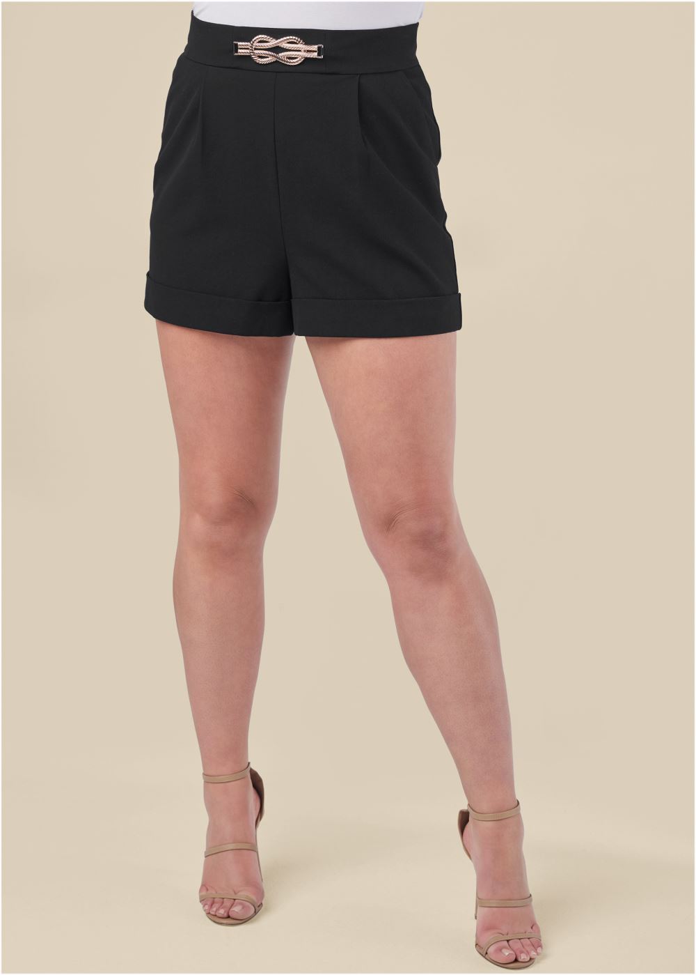 Venus Plus Size Pleated Cuffed Shorts - Black