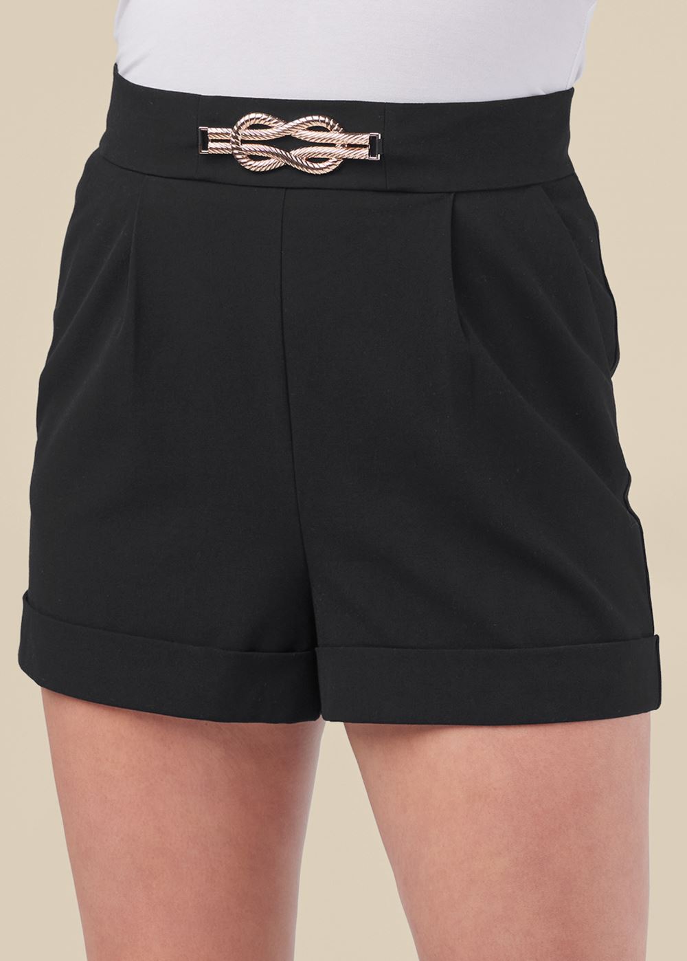Venus Plus Size Pleated Cuffed Shorts - Black