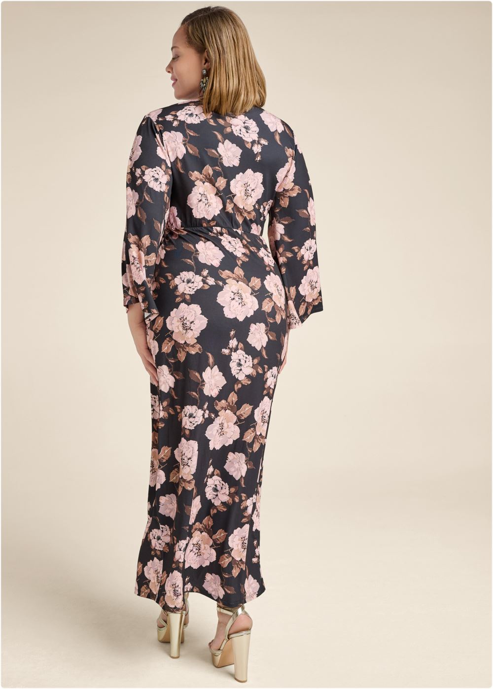 Venus Black Multi FALL FLORAL PRINT KIMONO DRESS
