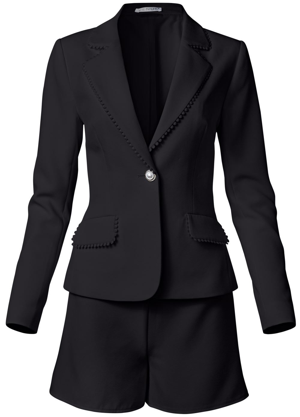 Venus Plus Size Blazer And Shorts Suit Set - Black
