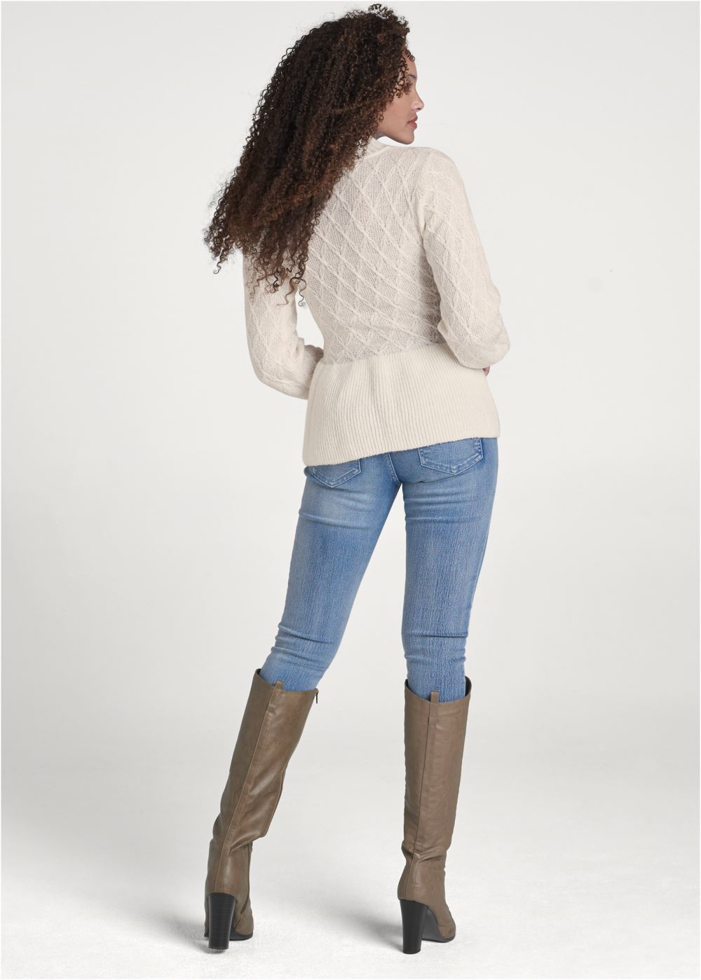 Venus Plus Size Rose Detail Peplum Sweater in Off White & Red