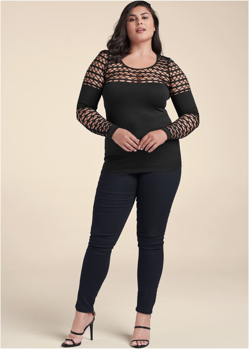 Venus Black Seamless fitted cutout top