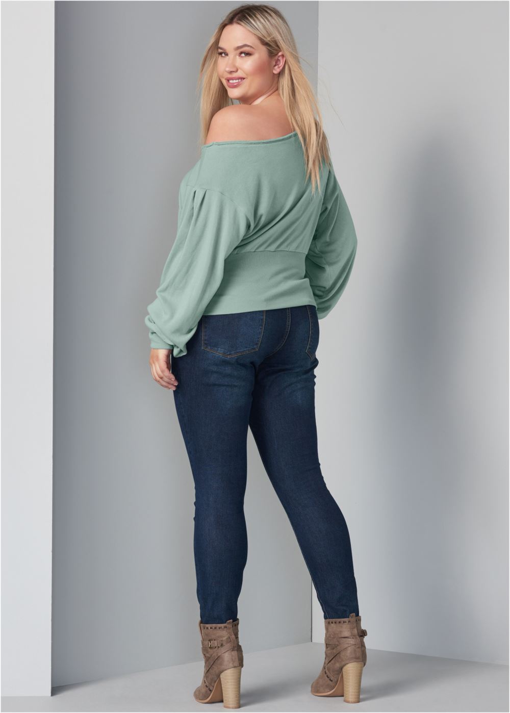 Venus Plus Size Off-Shoulder Sweatshirt in Blue Surf