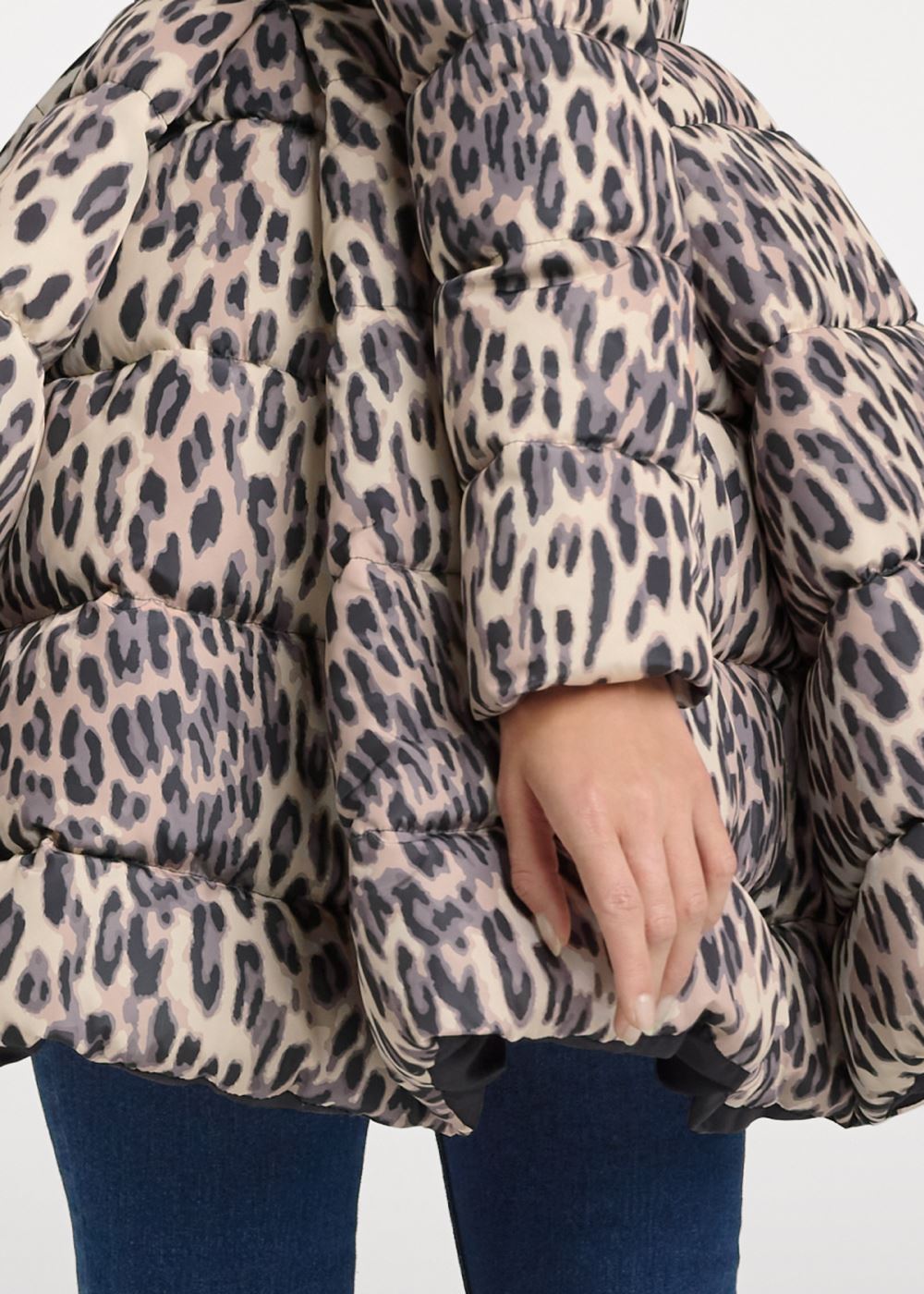 Venus Peplum Puffer Coat in Off White Multi