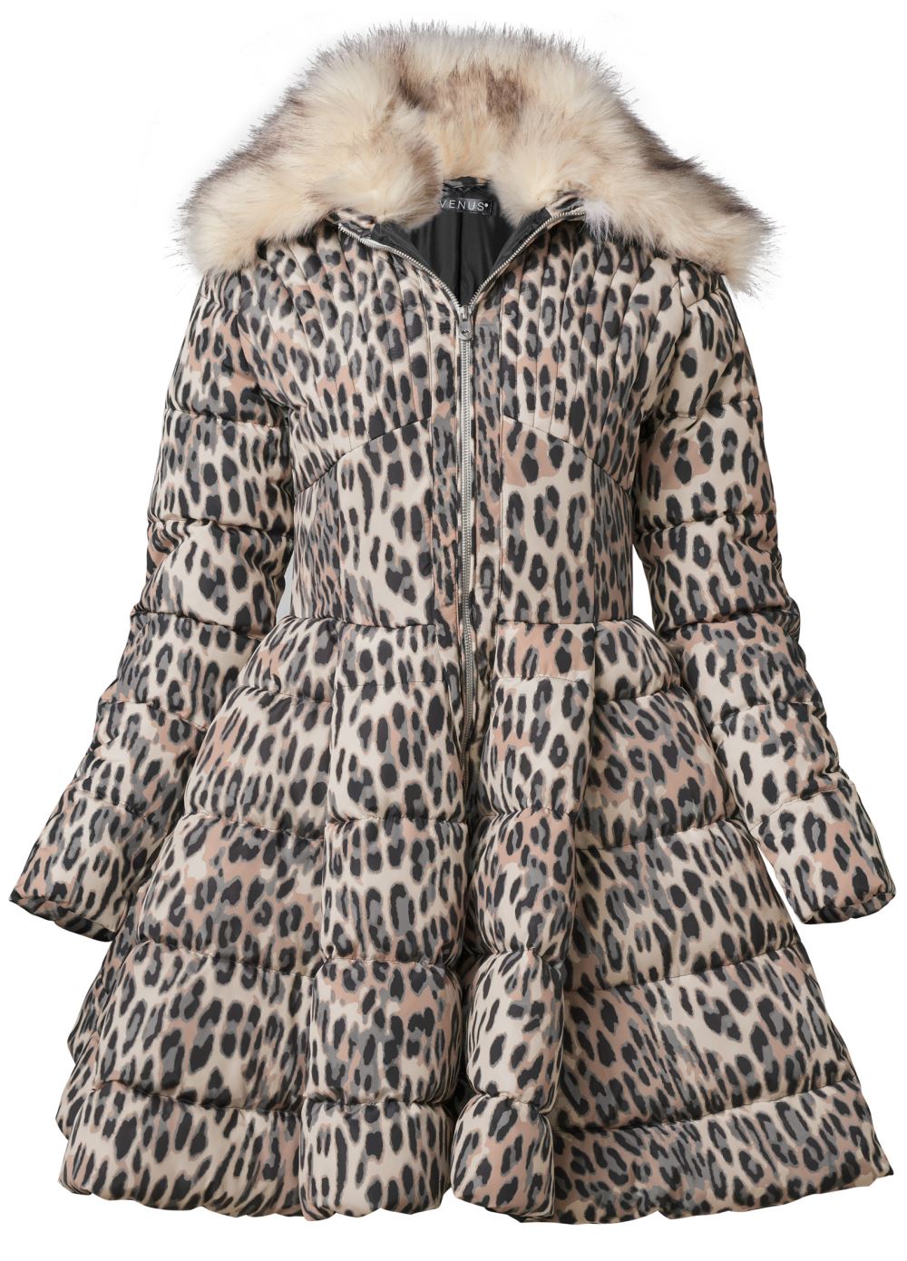 Venus Peplum Puffer Coat in Off White Multi